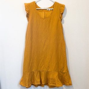 First Monday Ruffle Hem Shift Dress Mustard Small